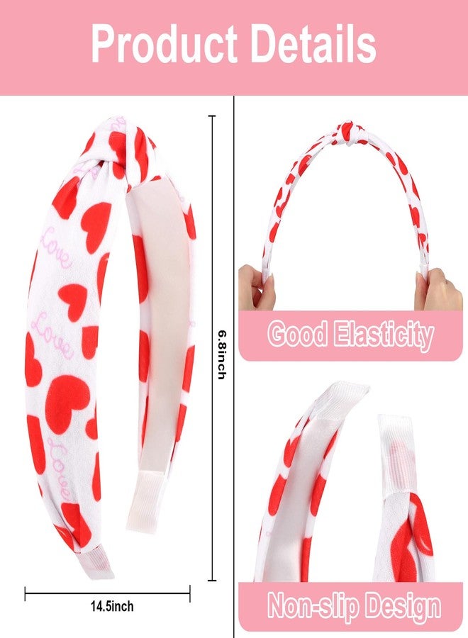 AMCAMI 2PCS Valentine's Day Headband for Women,Red Love Heart Headband,Wide Knot Fabric Hair Hoop Hair Accessory for Party & Gifts - Image 2